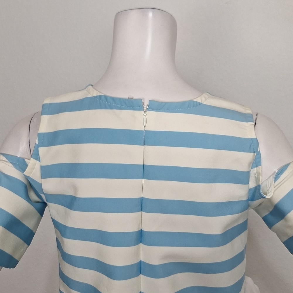 Tanya Taylor Preppy Blue & White Stripe Cold Shoulder Blouse Made in USA Size 6 - Picture 7 of 13